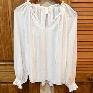 H&M white tie neck blouse